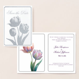 Pastel Tulip Wedding Suite Elegant Typography Foil Card