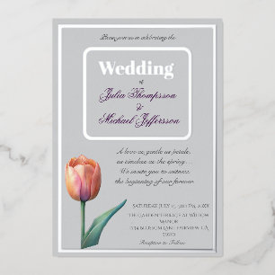 Pastel Tulip Wedding Suite Elegant Typography Foil Invitation
