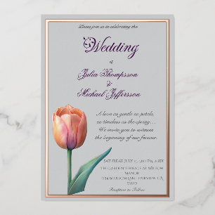 Pastel Tulip Wedding Suite Elegant Typography Foil Invitation