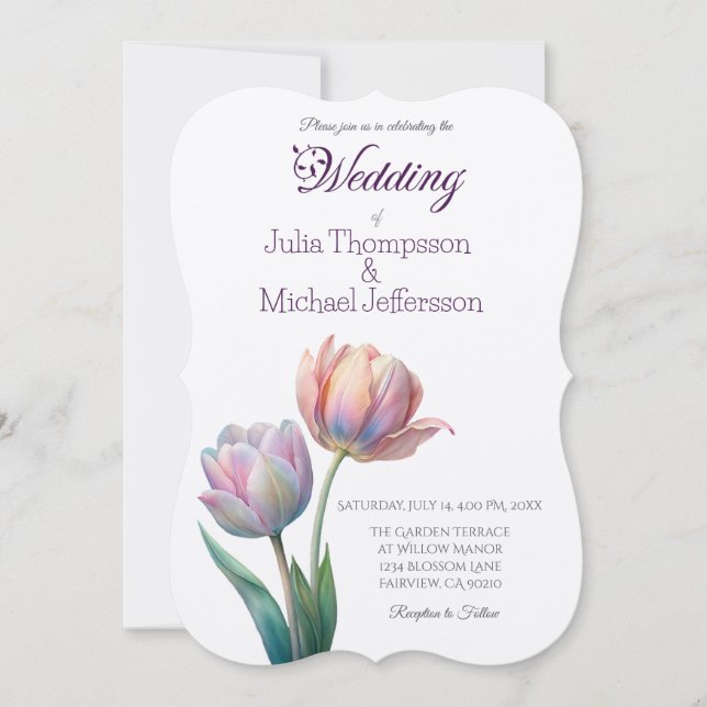 Pastel Tulip Wedding Suite Elegant Typography Invitation (Front)