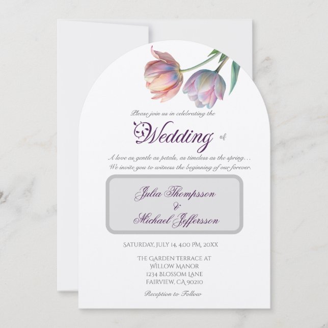 Pastel Tulip Wedding Suite Elegant Typography Invitation (Front)