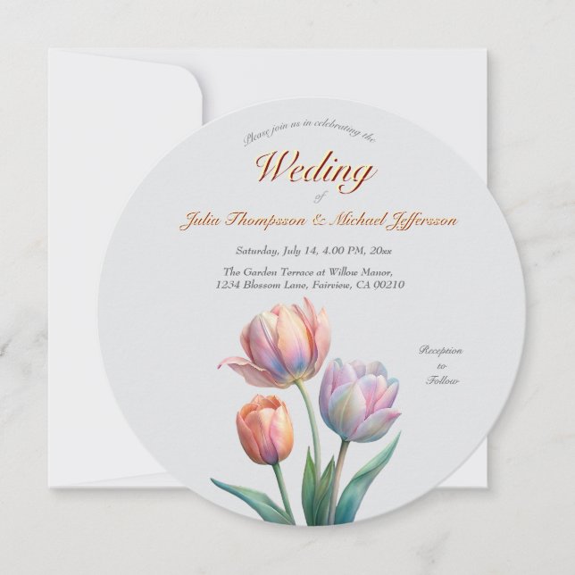 Pastel Tulip Wedding Suite Elegant Typography Invitation (Front)