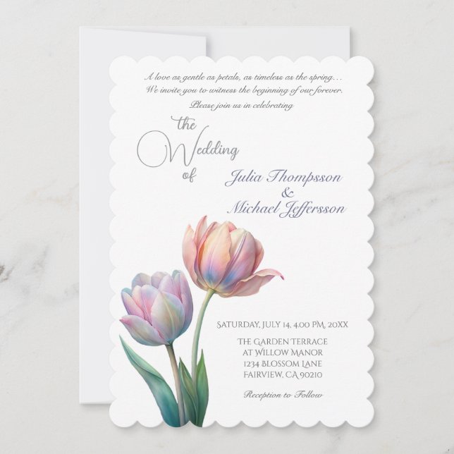 Pastel Tulip Wedding Suite Elegant Typography Invitation (Front)