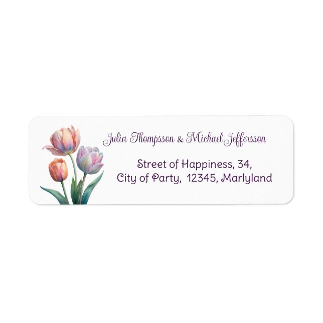 Pastel Tulip Wedding Suite Elegant Typography Label (Front)