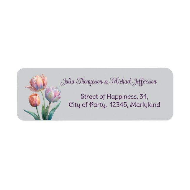 Pastel Tulip Wedding Suite Elegant Typography Label (Front)