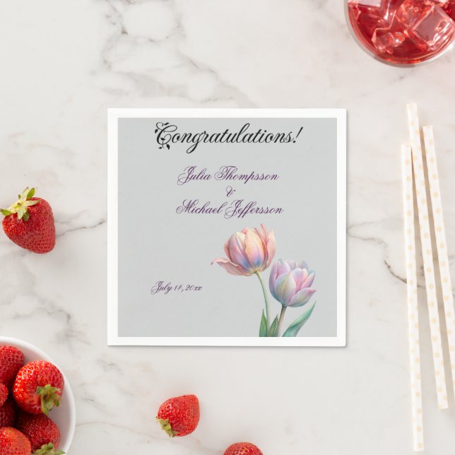 Pastel Tulip Wedding Suite Elegant Typography Napkins (Insitu)