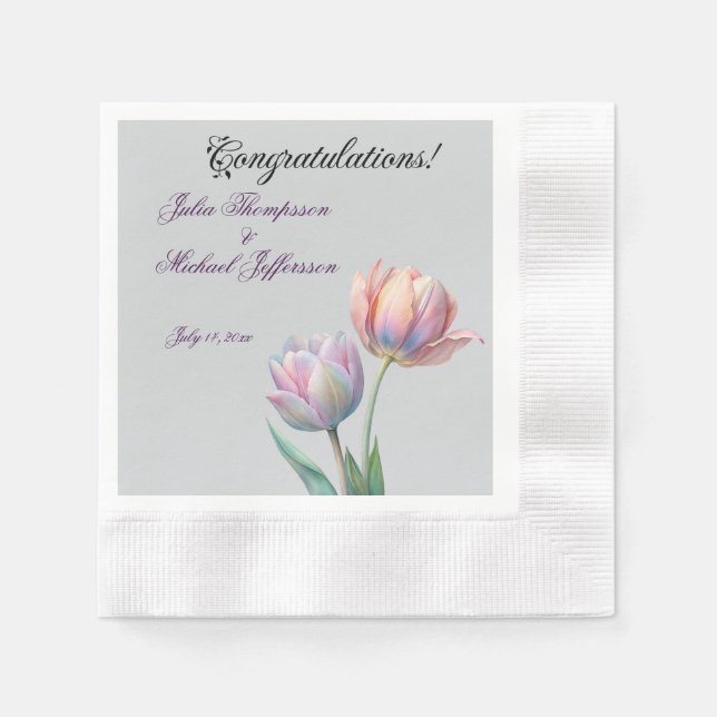 Pastel Tulip Wedding Suite Elegant Typography Napkins (Front)
