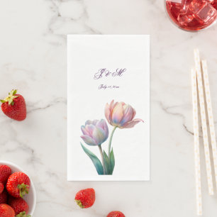 Pastel Tulip Wedding Suite Elegant Typography Paper Guest Towels