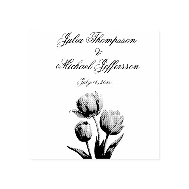 Pastel Tulip Wedding Suite Elegant Typography Rubber Stamp (Imprint)
