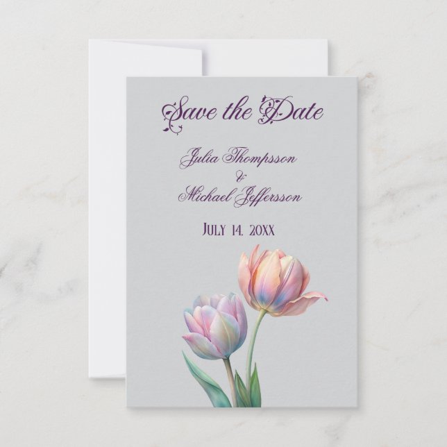 Pastel Tulip Wedding Suite Elegant Typography Save The Date (Front)