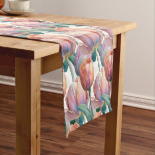 Pastel Tulip Wedding Suite Elegant Typography Short Table Runner
