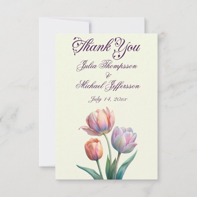 Pastel Tulip Wedding Suite Elegant Typography Thank You Card (Front)