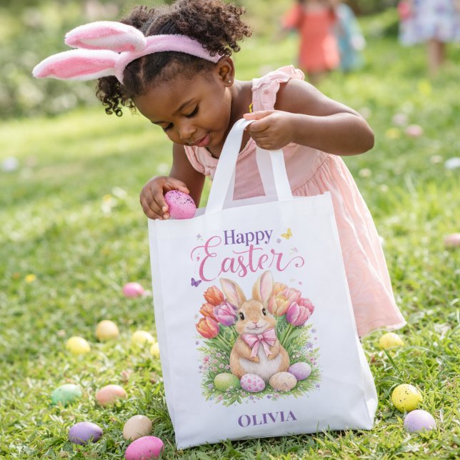 Pastel Tulips Easter Bunny Easter Egg Hunt Bag (Creator Uploaded)