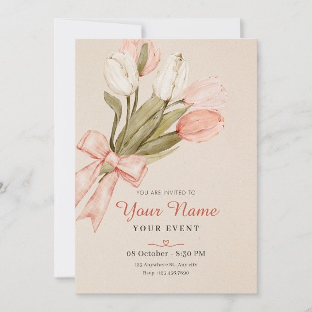 Pastel tulips flowers  invitation (Front)