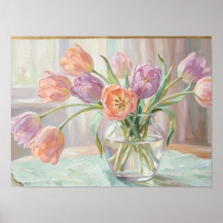 Pastel Tulips in Glass Vase Fine Art Print