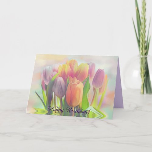 Pastel tulips with custom text birthday card