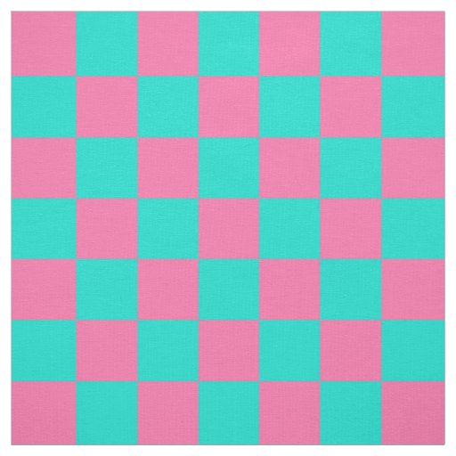 Pastel Turquoise Blue-green And Pink Checker  Fabric