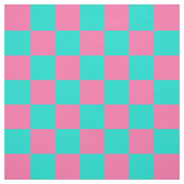 Pastel Turquoise Blue-green And Pink Checker  Fabric (Swatch)