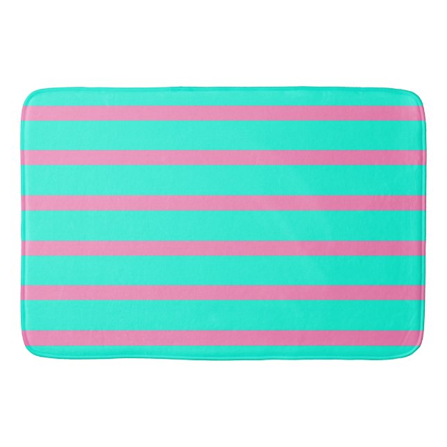 Pastel Turquoise Blue-green And Pink Stripes Bath Mat (Front)