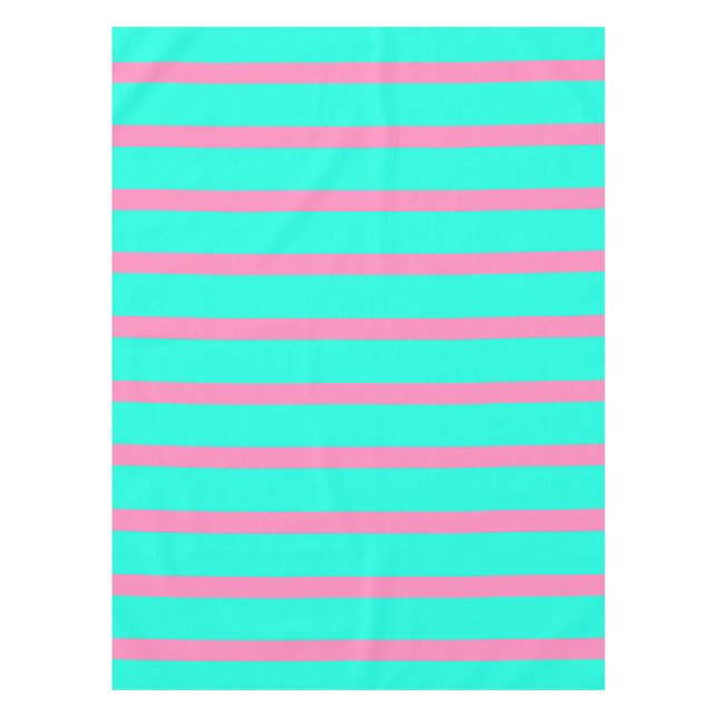 Pastel Turquoise Blue-green And Pink Stripes Tablecloth (Front)