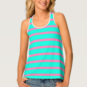 Pastel Turquoise Blue-green And Pink Stripes Tank Top