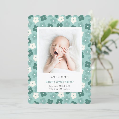 Pastel Turquoise Daisy Flower  Cute Simple Birth Announcement