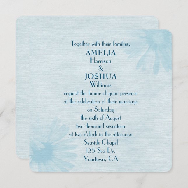 pastel turquoise daisy wedding invitation (Front/Back)