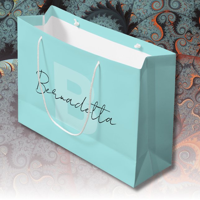 Pastel Turquoise | Elegant Handwritten Name Script Large Gift Bag (Creator Uploaded)