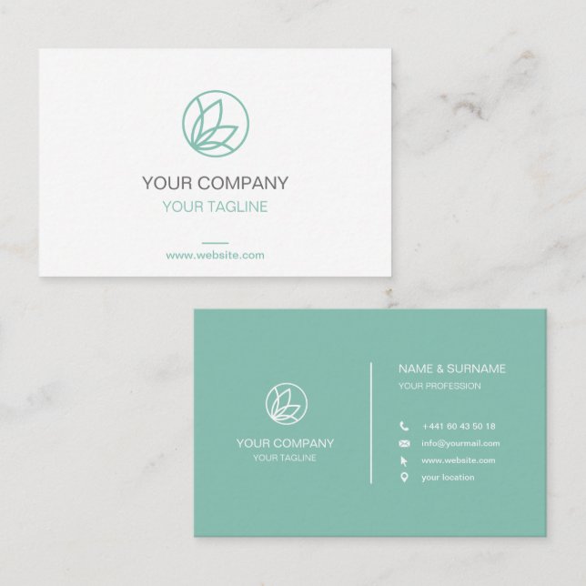 Pastel turquoise lotus business card (Front/Back)