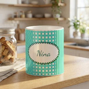 Pastel Turquoise Teal Gingham Chevron Stripes Coffee Mug