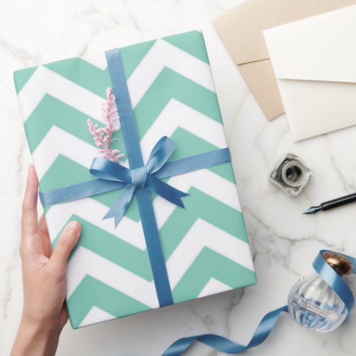 Pastel Turquoise  White Chevron Wedding Birthday Wrapping Paper