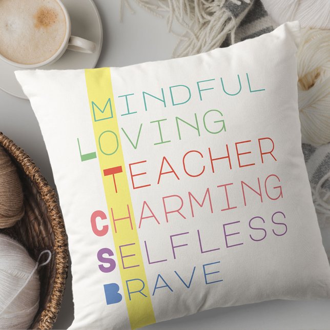 Pastel Typography MOTHER Acronym Throw Pillow (Creator Uploaded)