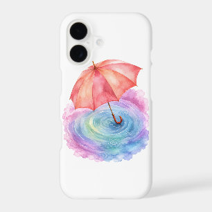 Pastel Umbrella Rain Ripples Watercolor Art iPhone 17 Case