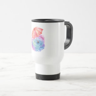 Pastel Umbrella Rain Ripples Watercolor Art Travel Mug
