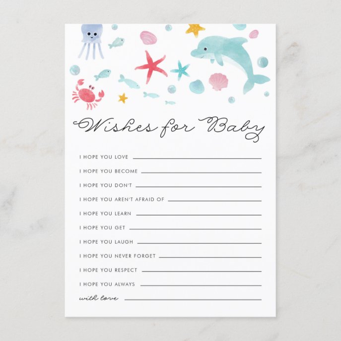 Pastel Under the Sea Baby Shower Wishes for Baby Enclosure Card