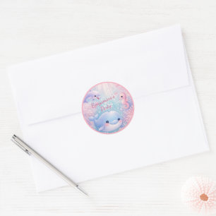 Pastel Under the Sea Birthday Whale Dolphin Party Classic Round Sticker