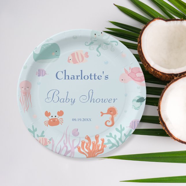 Pastel Under the Sea Blue Baby Shower Paper Plates (Creator Uploaded)