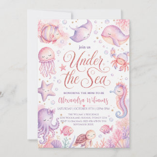 Pastel Under the Sea Ocean animals Baby Shower Invitation