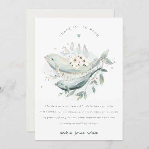 Pastel Underwater Floral Whale Fish Baby Shower Thank You Card