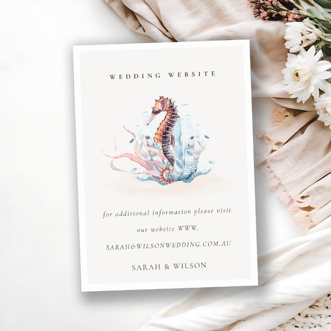 Pastel Underwater Seahorse Coral Wedding Website Enclosure Card (Creator Uploaded)