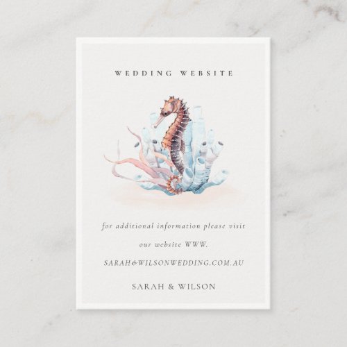 Pastel Underwater Seahorse Coral Wedding Website Enclosure Card