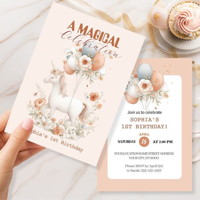 Pastel Unicorn 1st Birthday Invitation (Creator Uploaded)