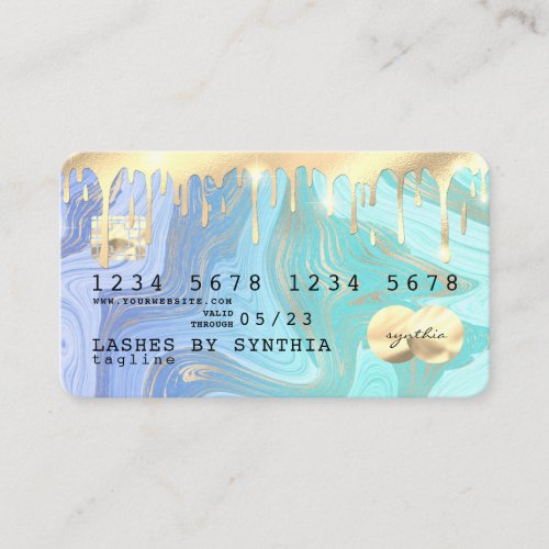 pastel unicorn aqua liquid gold marble Credit Card