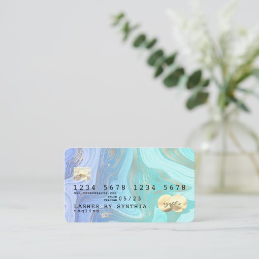 pastel unicorn aqua liquid gold marble Credit Card Zazzle