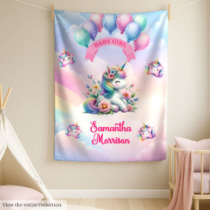 Pastel Unicorn Baby Blanket Girl Rainbow Clouds