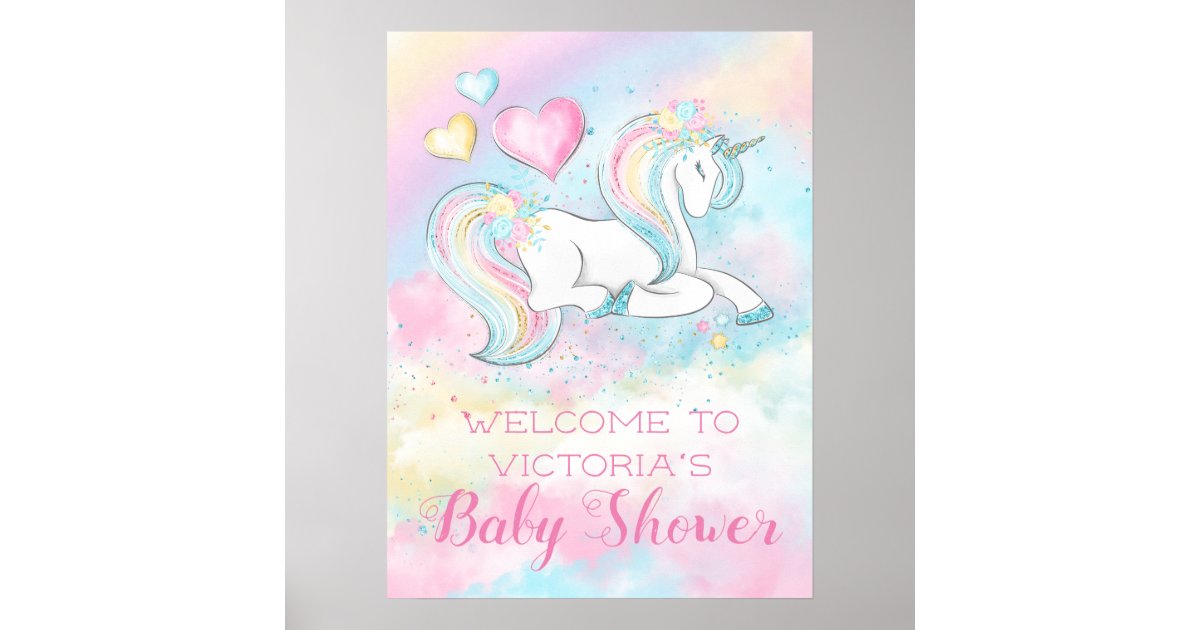 Pastel Unicorn Baby Shower Invitations Poster Zazzle