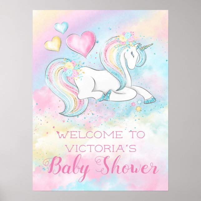 Pastel Unicorn Baby Shower Invitations Poster (Front)