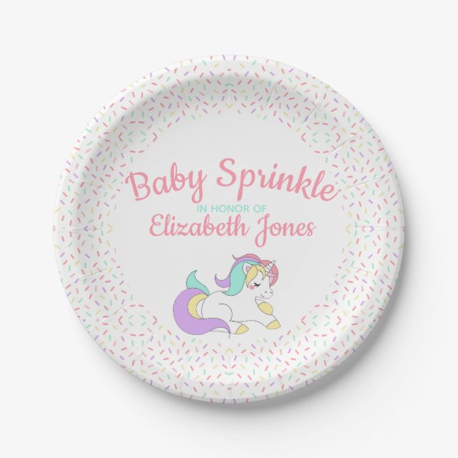 Pastel Unicorn Baby Sprinkle Paper Plates (Front)