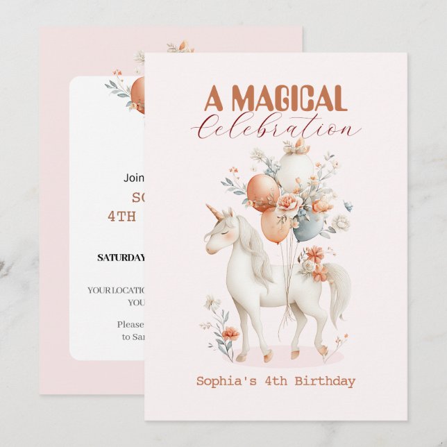Pastel Unicorn Birthday Invitation (Front/Back)