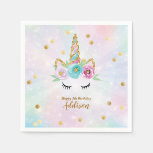 Pastel unicorn birthday napkins